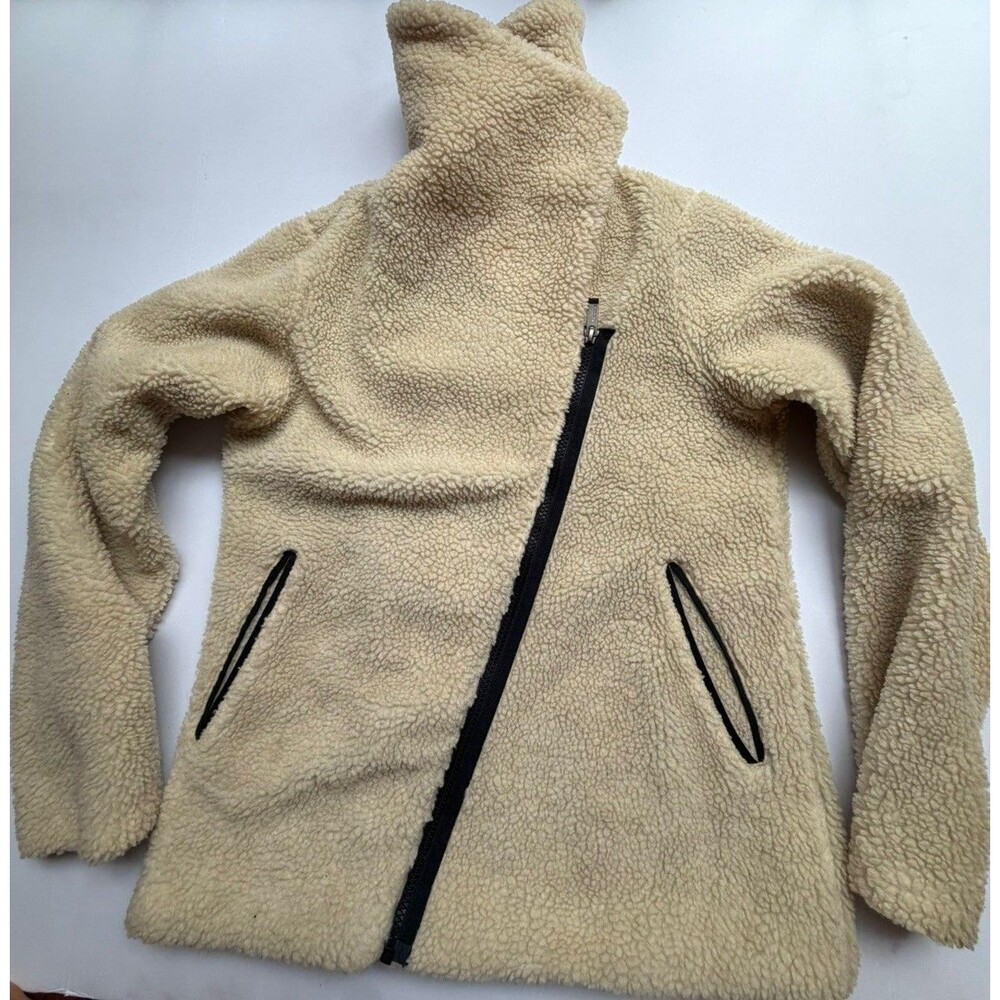 Lucy Activewear Hatha Sherpa Funnel Neck Asymmetrical Jacket Ivory Size SM $148